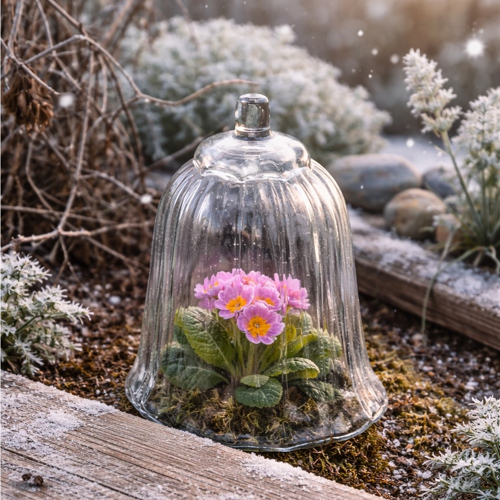 Vintage Pressed Glass Tulip Cloche – Paneled Botanical Hurricane